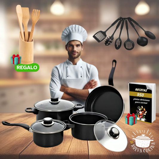 Juego de Menaje 13 piezas + 3 Utensilios + Recetario 950 Recetas